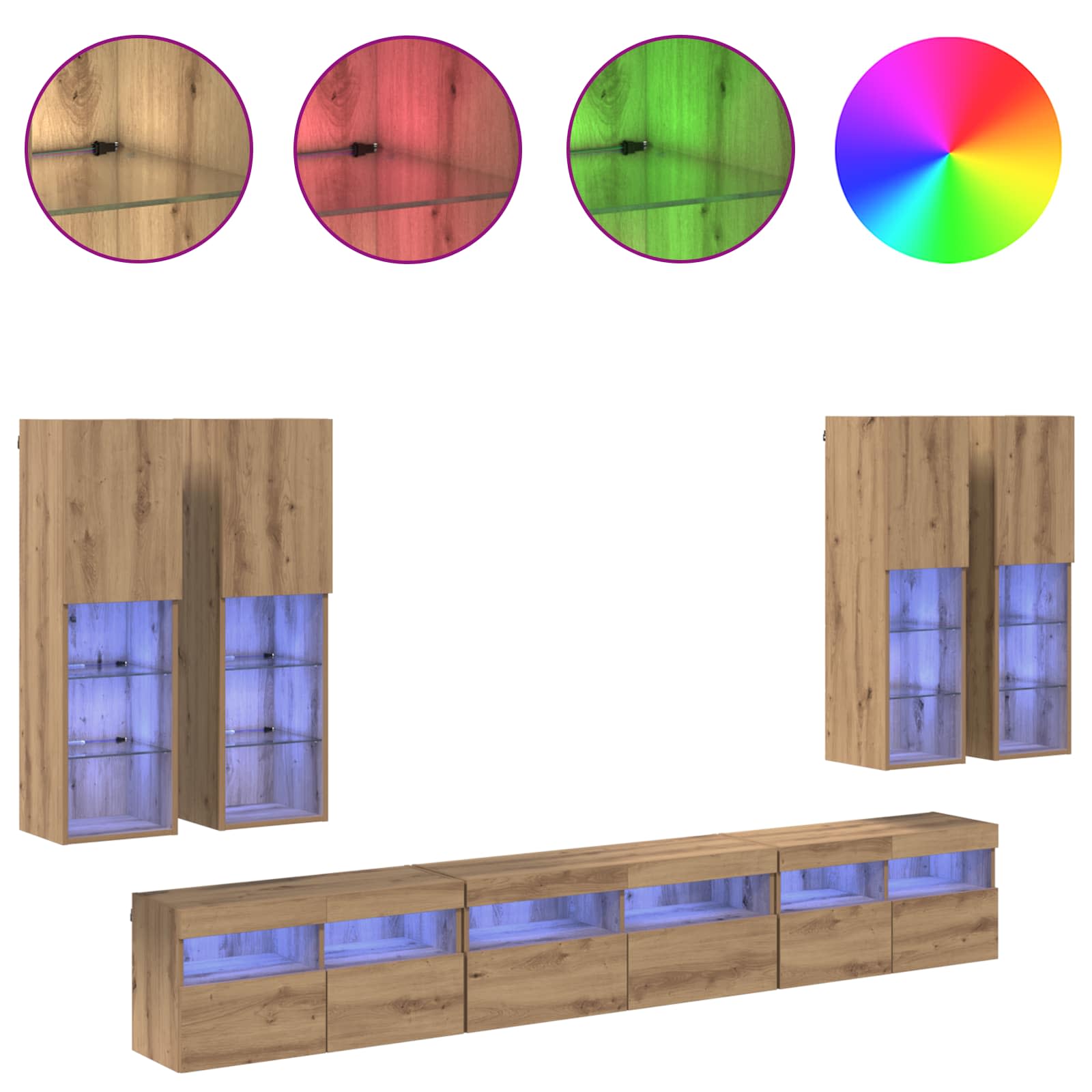 Σετ τοίχου για τηλεόραση 7 pcs Artisan Oak Επεξεργασμένο ξύλο - Pakobazaar