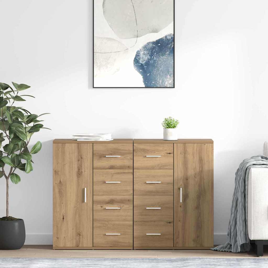 Παραδοσιακά Πλευρικά Έπιπλα με συρτάρι Corona 2 pcs Artisan Oak - Pakobazaar