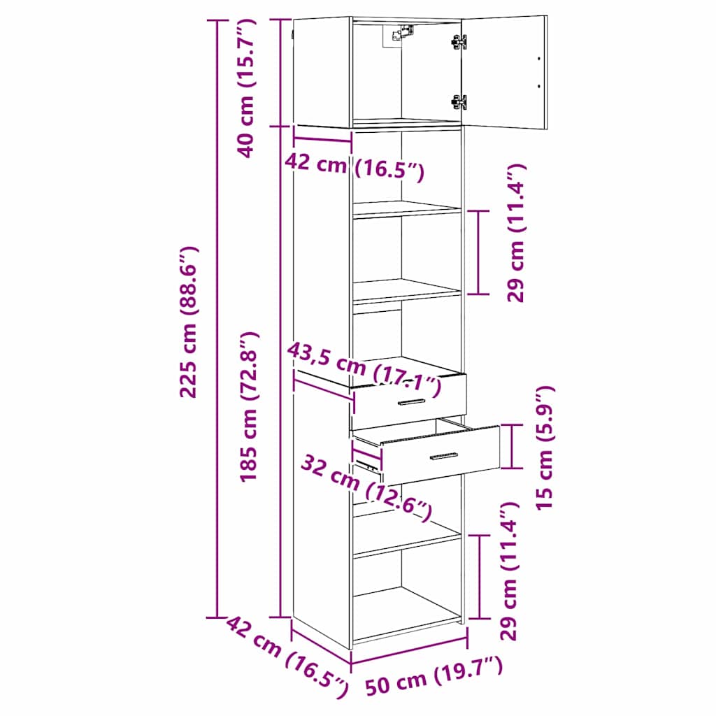 Highboard Μαύρη Οξυά 50 x 42,5 x 225 εκ Επεξεργασμένο ξύλο - Pakobazaar