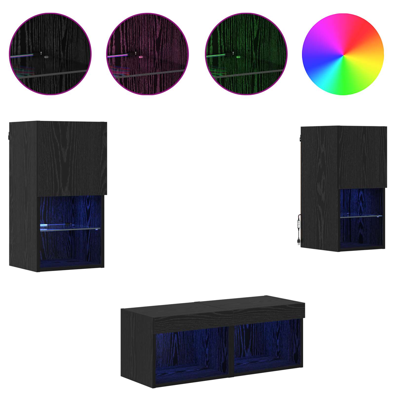 Βάσεις τηλεόρασης Επιτοίχιο 4 pcs Μαύρη Οξυά Επεξεργασμένο ξύλο - Pakobazaar
