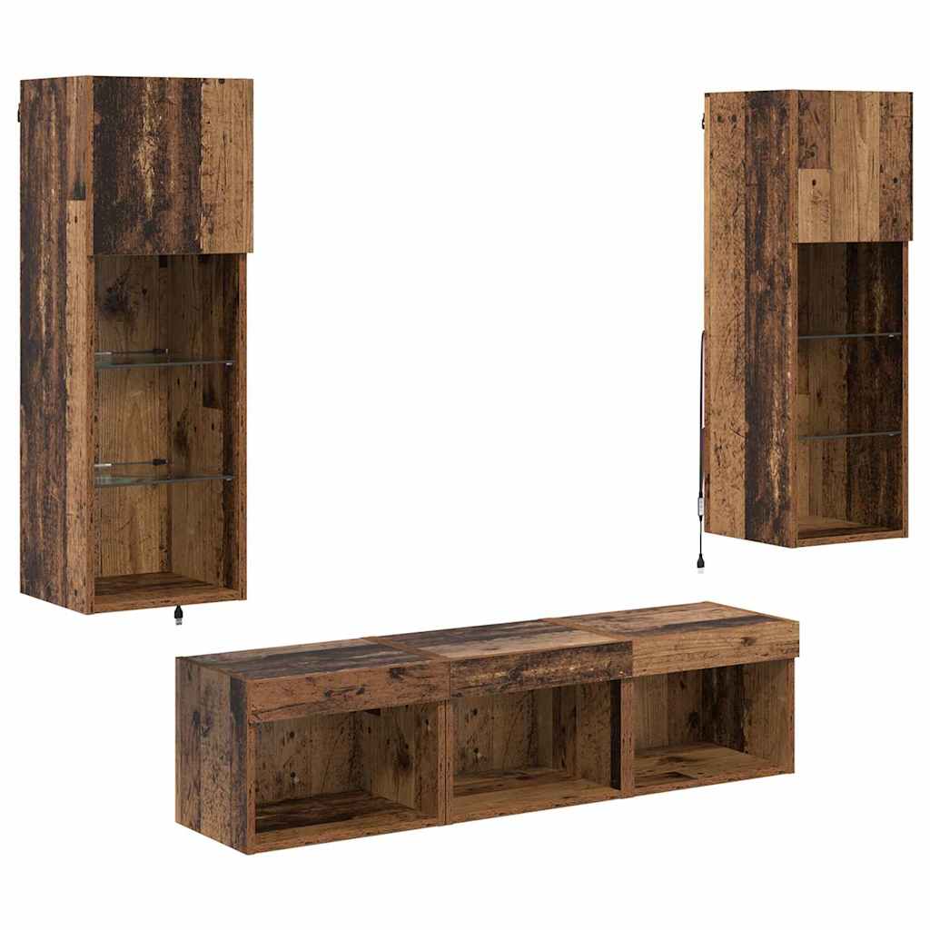 Μονάδες Τοίχου Τηλεόρασης 5 pcs Μαύρη Οξυά Επεξεργασμένο ξύλο