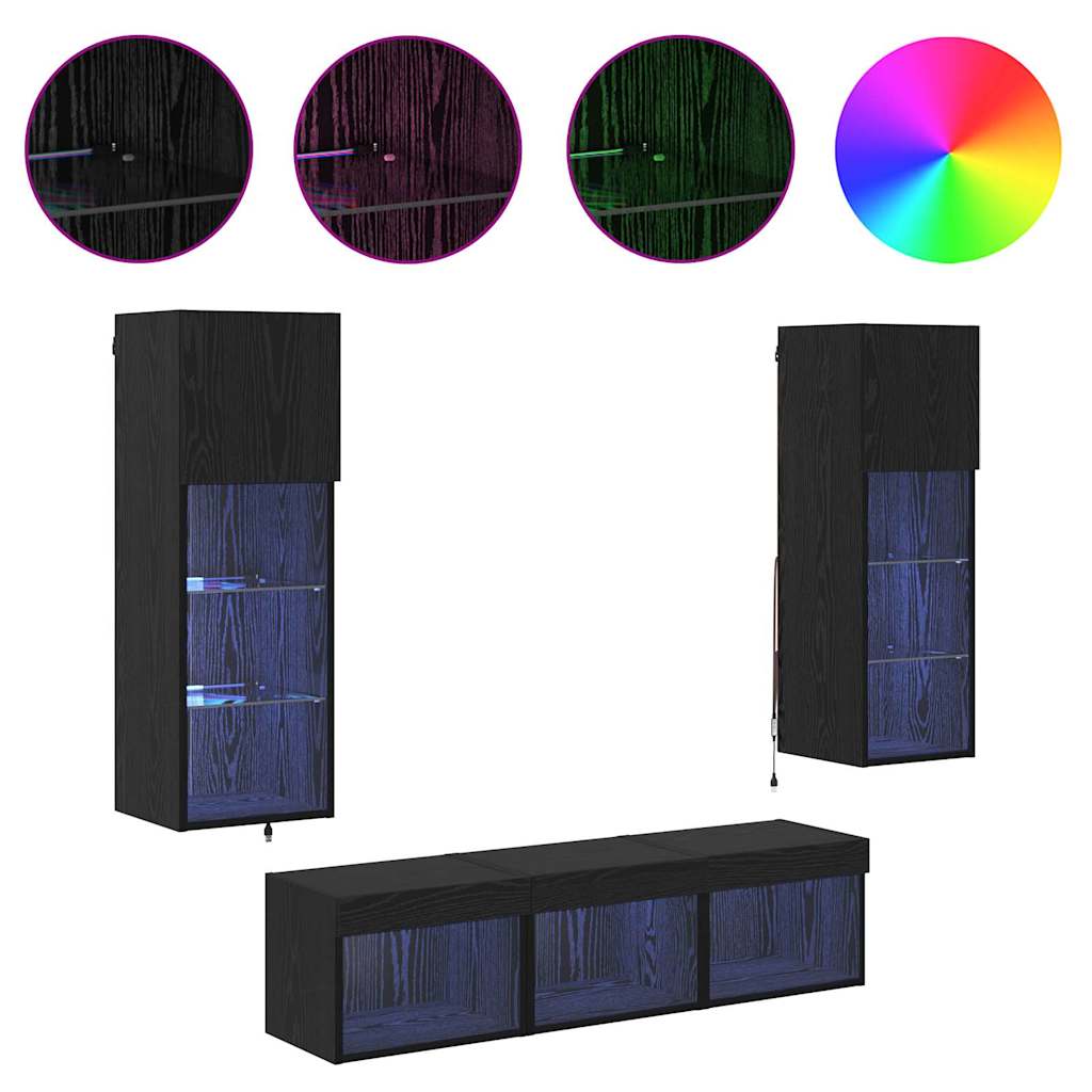 Μονάδες Τοίχου Τηλεόρασης 5 pcs Μαύρη Οξυά Επεξεργασμένο ξύλο - Pakobazaar