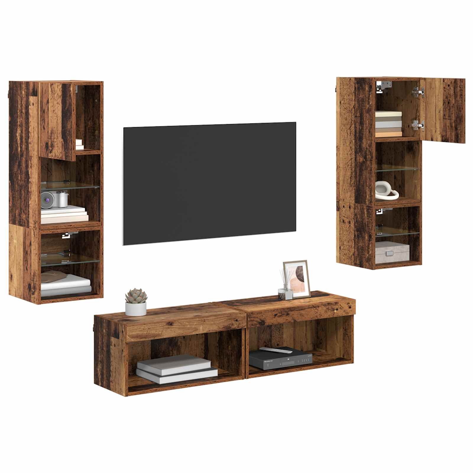 Μονάδα Τοίχου Τηλεόρασης 6 pcs Παλιό Ξύλο Επεξεργασμένο ξύλο