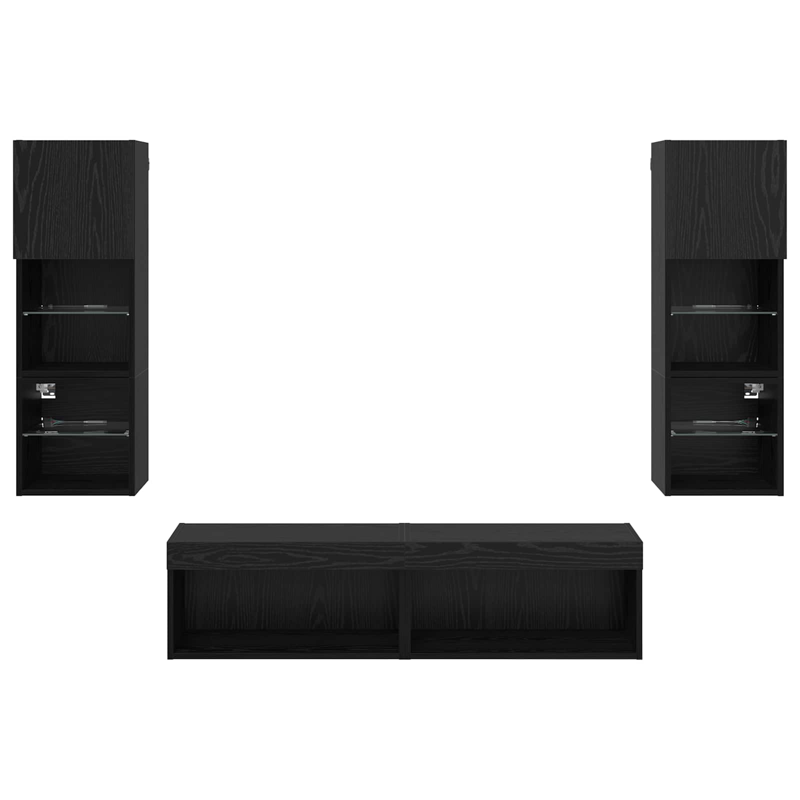 Μονάδα Τοίχου Τηλεόρασης 6 pcs Μαύρη Οξυά Επεξεργασμένο ξύλο - Pakobazaar