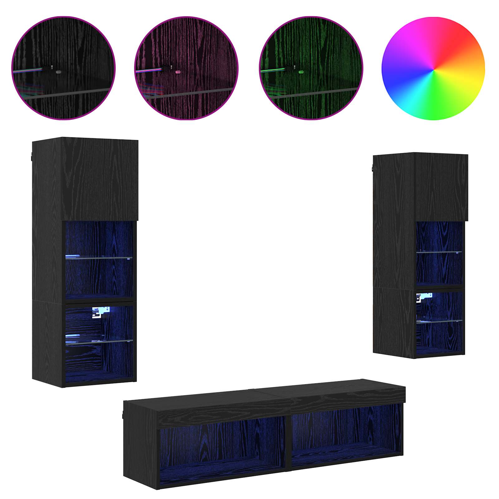 Μονάδα Τοίχου Τηλεόρασης 6 pcs Μαύρη Οξυά Επεξεργασμένο ξύλο - Pakobazaar