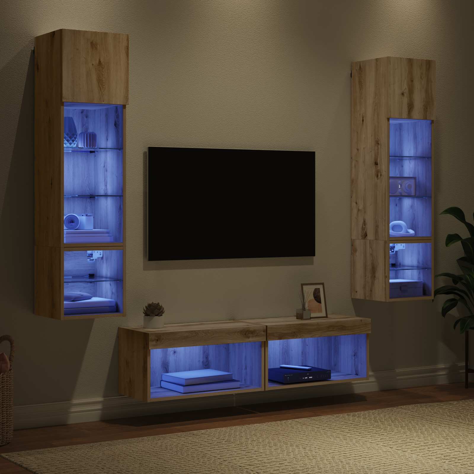 Μονάδα Τοίχου Τηλεόρασης 6 pcs Artisan Oak Επεξεργασμένο ξύλο - Pakobazaar