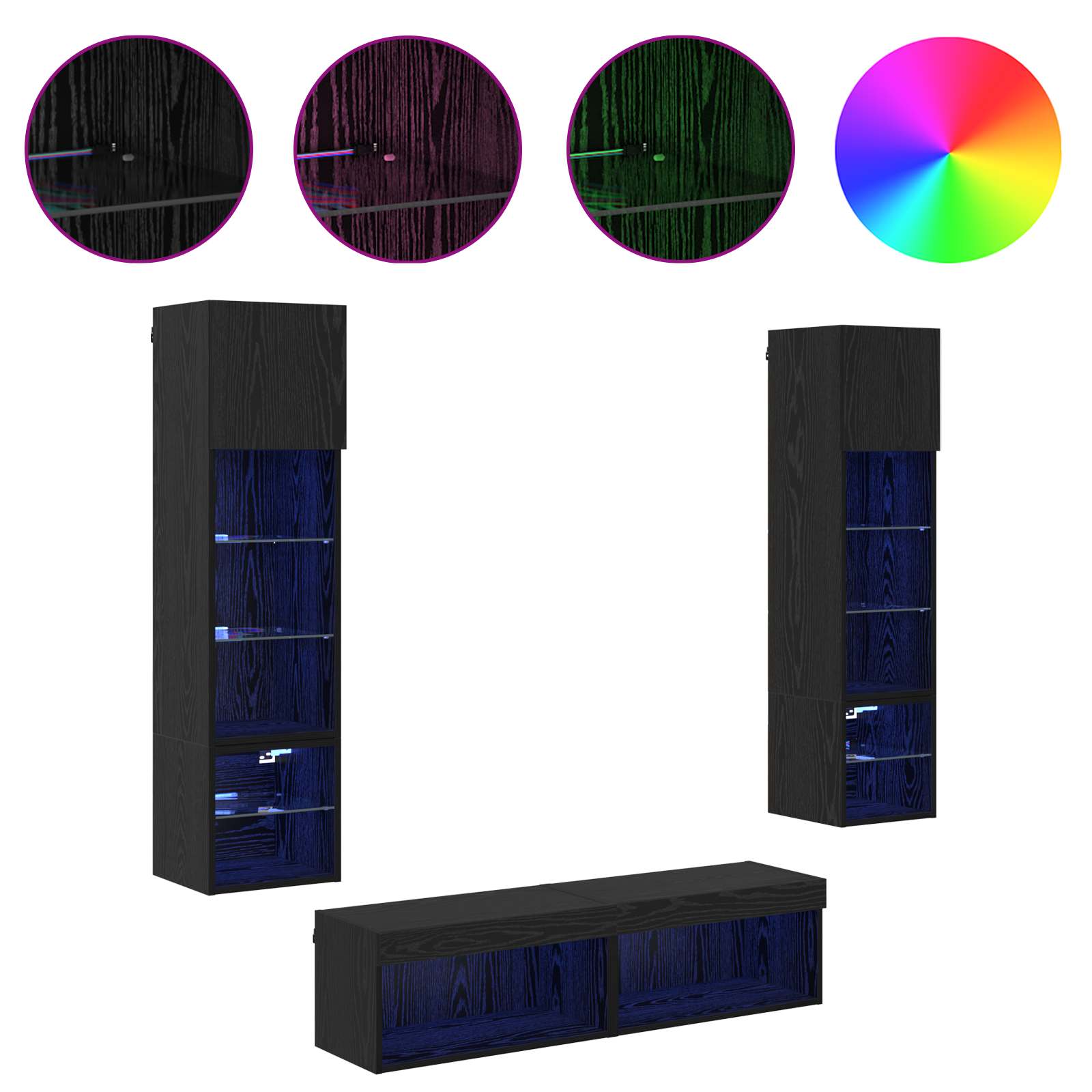 Μονάδα Τοίχου Τηλεόρασης 6 pcs Μαύρη Οξυά Επεξεργασμένο ξύλο - Pakobazaar