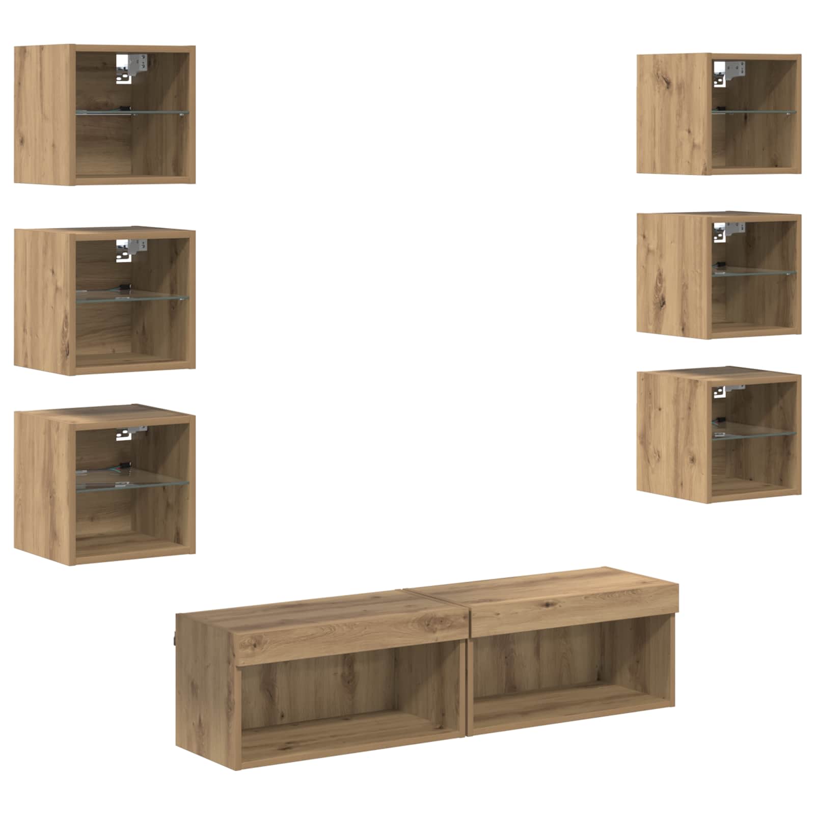 Ντουλάπι TV με φώτα λωρίδας LED 8 pcs Artisan Oak Γυαλί - Pakobazaar
