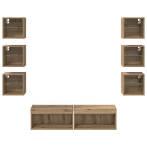 Ντουλάπι TV με φώτα λωρίδας LED 8 pcs Artisan Oak Γυαλί - Pakobazaar