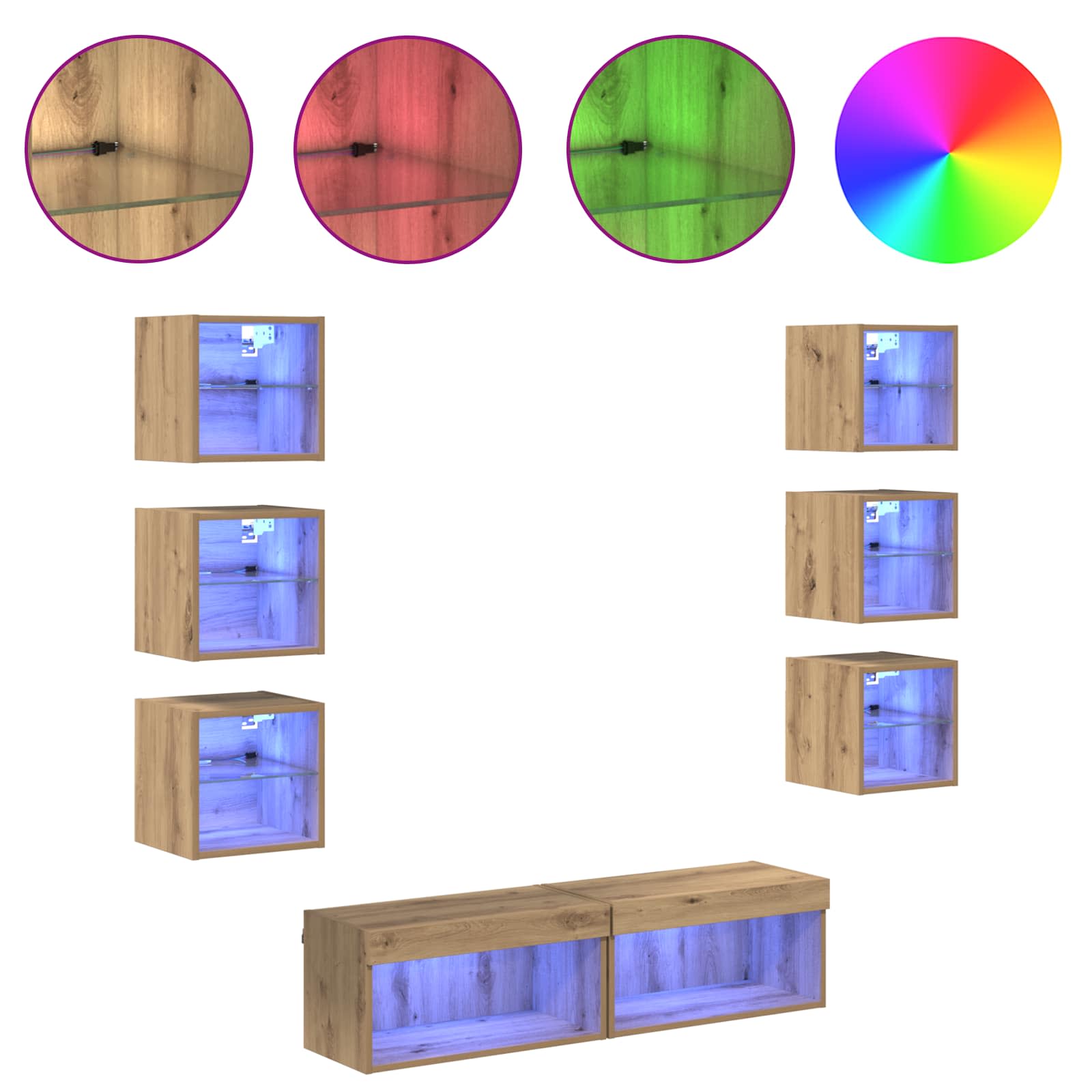 Ντουλάπι TV με φώτα λωρίδας LED 8 pcs Artisan Oak Γυαλί - Pakobazaar