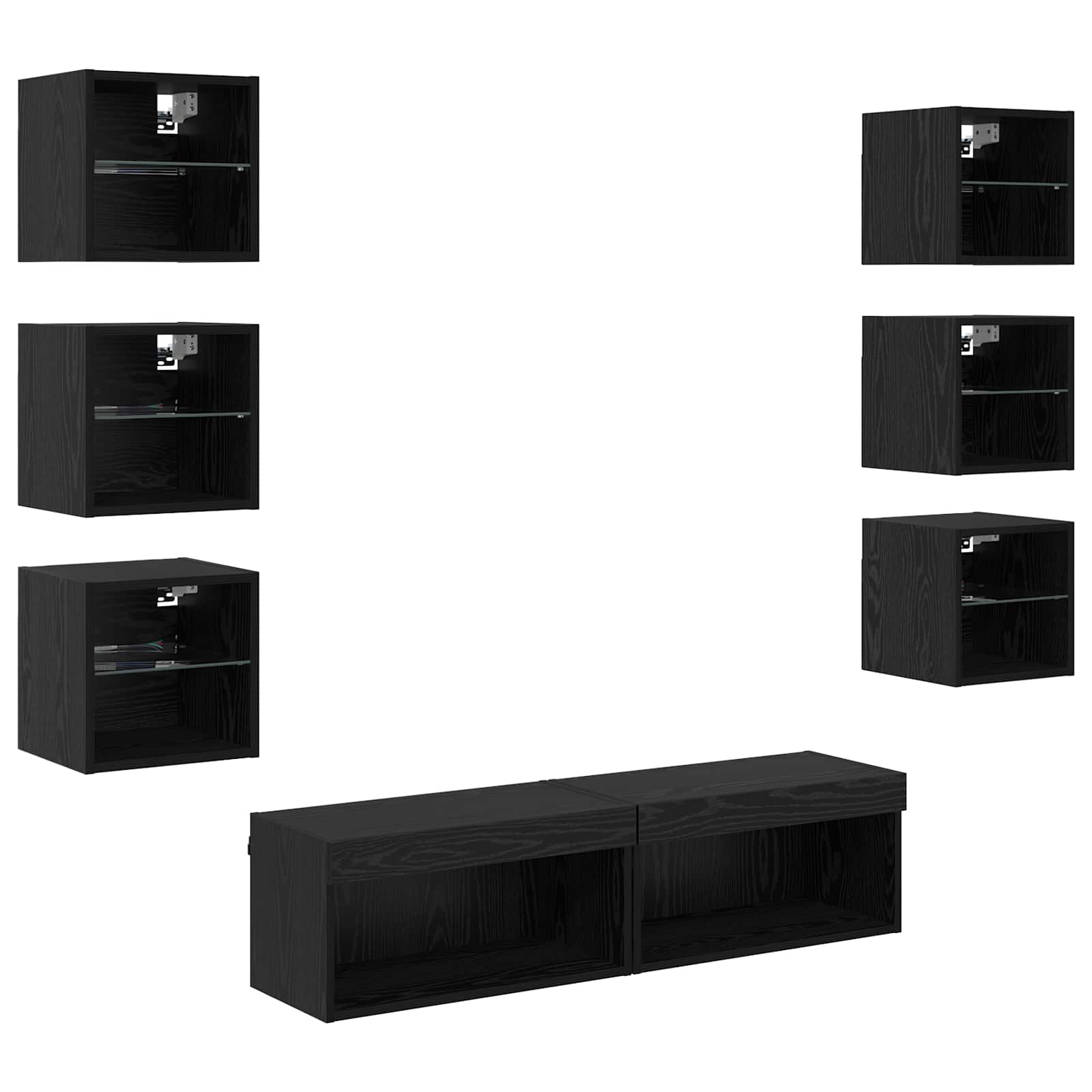 Ντουλάπι TV με φώτα λωρίδας LED 8 pcs Μαύρη Οξυά Γυαλί