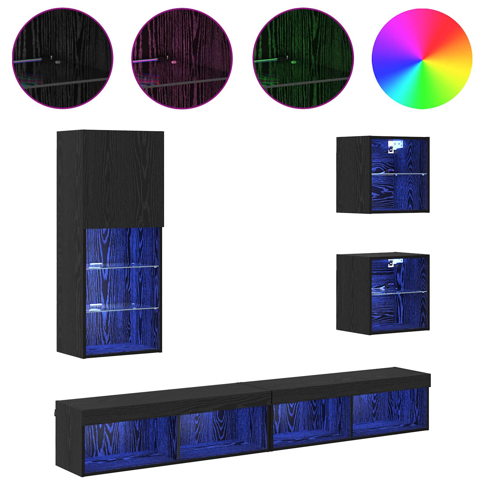 Μονάδες Τοίχου ΤV με LED 5 pcs Μαύρη Οξυά Επεξεργασμένο ξύλο - Pakobazaar