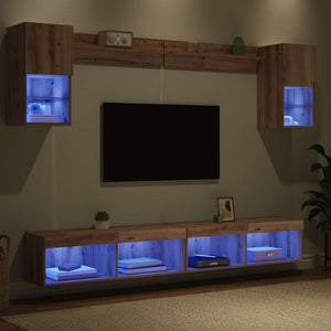 Μονάδες Τοίχου ΤV με LED 6 τμχ. Artisan Oak Επεξεργασμένο Ξύλο