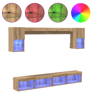 Μονάδες Τοίχου ΤV με LED 6 τμχ. Artisan Oak Επεξεργασμένο Ξύλο