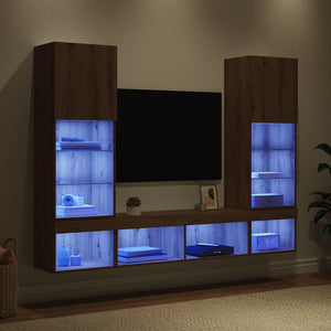 Μονάδες Τοίχου ΤV με LED 5 pcs Artisan Oak Επεξεργασμένο ξύλο - Pakobazaar