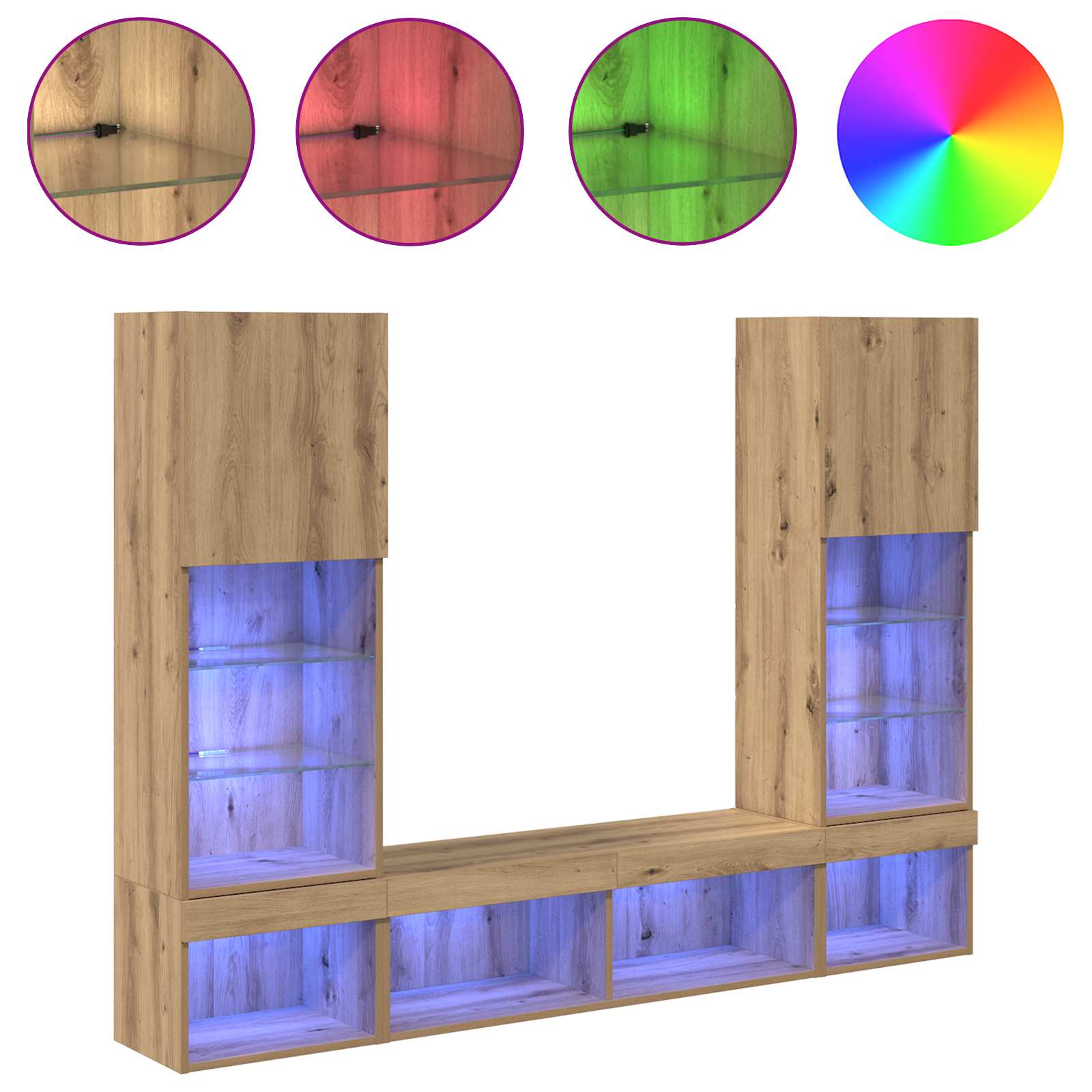 Μονάδες Τοίχου ΤV με LED 5 pcs Artisan Oak Επεξεργασμένο ξύλο - Pakobazaar