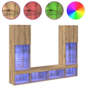 Μονάδες Τοίχου ΤV με LED 5 pcs Artisan Oak Επεξεργασμένο ξύλο - Pakobazaar
