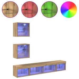 Μονάδες Τοίχου ΤV με LED 5 pcs Artisan Oak Επεξεργασμένο ξύλο - Pakobazaar