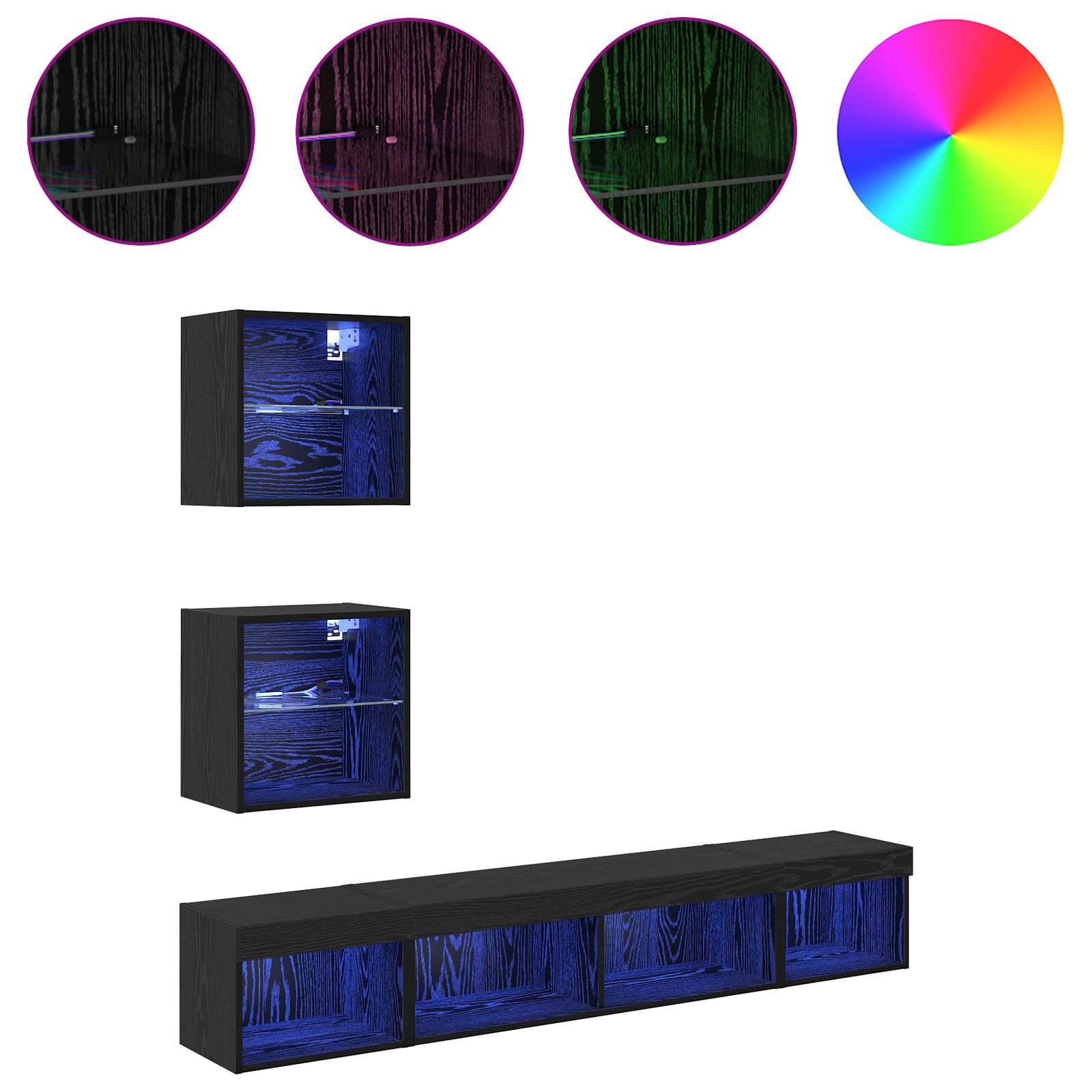 Μονάδες Τοίχου ΤV με LED 5 pcs Μαύρη Οξυά Επεξεργασμένο ξύλο