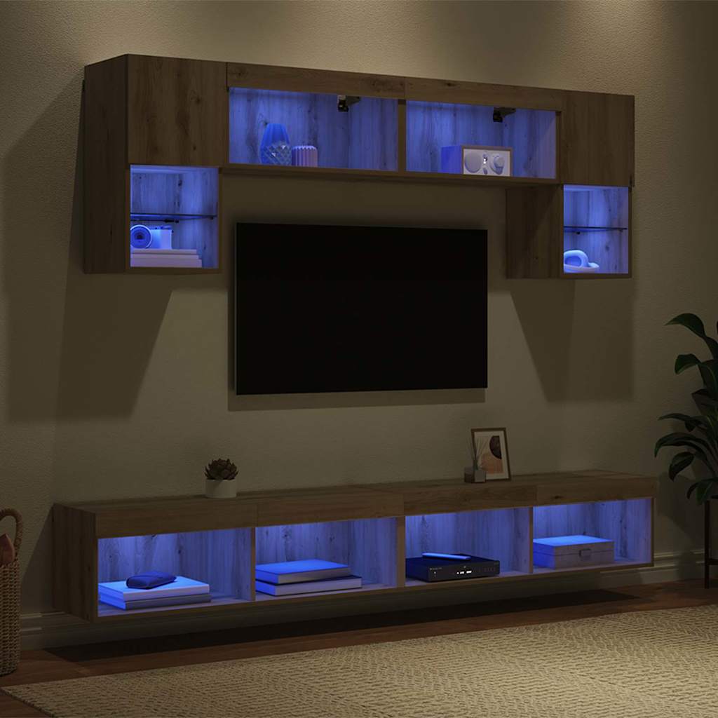 Μονάδες Τοίχου ΤV με LED 6 pcs Artisan Oak Επεξεργασμένο ξύλο - Pakobazaar