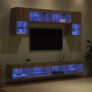 Μονάδες Τοίχου ΤV με LED 6 pcs Artisan Oak Επεξεργασμένο ξύλο - Pakobazaar