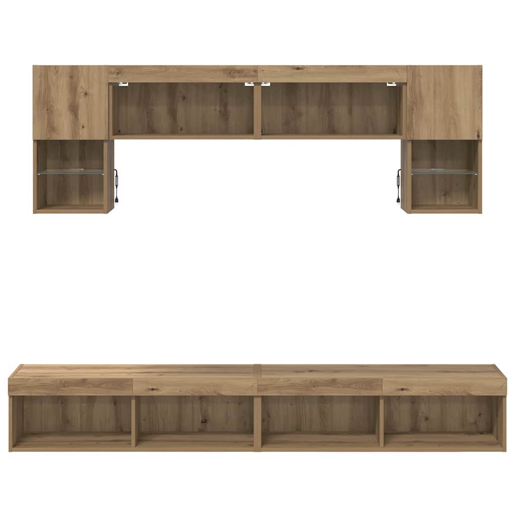 Μονάδες Τοίχου ΤV με LED 6 pcs Artisan Oak Επεξεργασμένο ξύλο - Pakobazaar