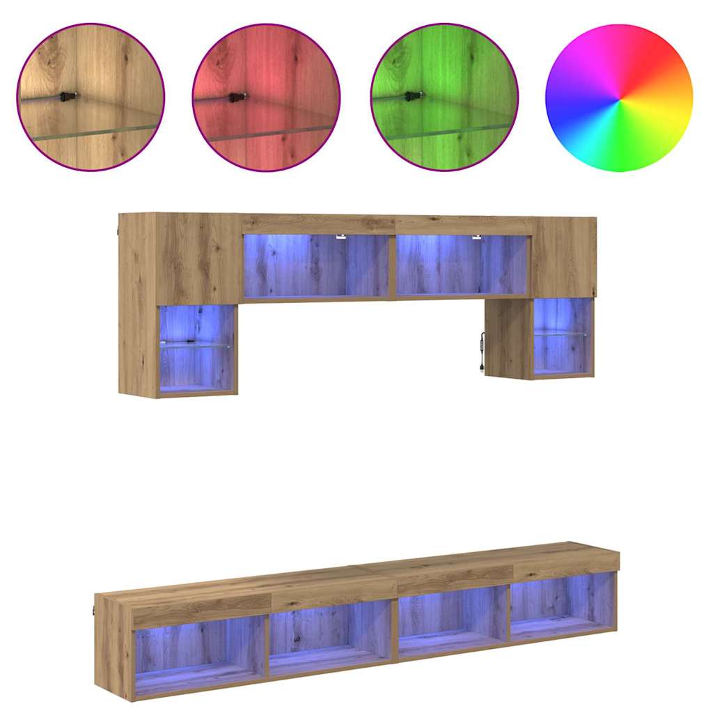 Μονάδες Τοίχου ΤV με LED 6 pcs Artisan Oak Επεξεργασμένο ξύλο - Pakobazaar