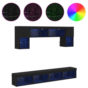 Μονάδες Τοίχου ΤV με LED 6 pcs Μαύρη Οξυά Επεξεργασμένο ξύλο - Pakobazaar