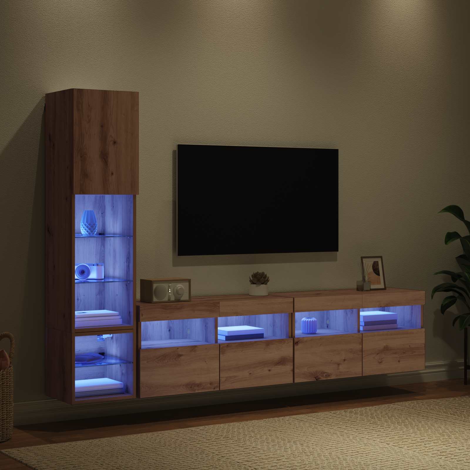 Μονάδα Τοίχου Τηλεόρασης 4 pcs Artisan Oak Επεξεργασμένο ξύλο - Pakobazaar