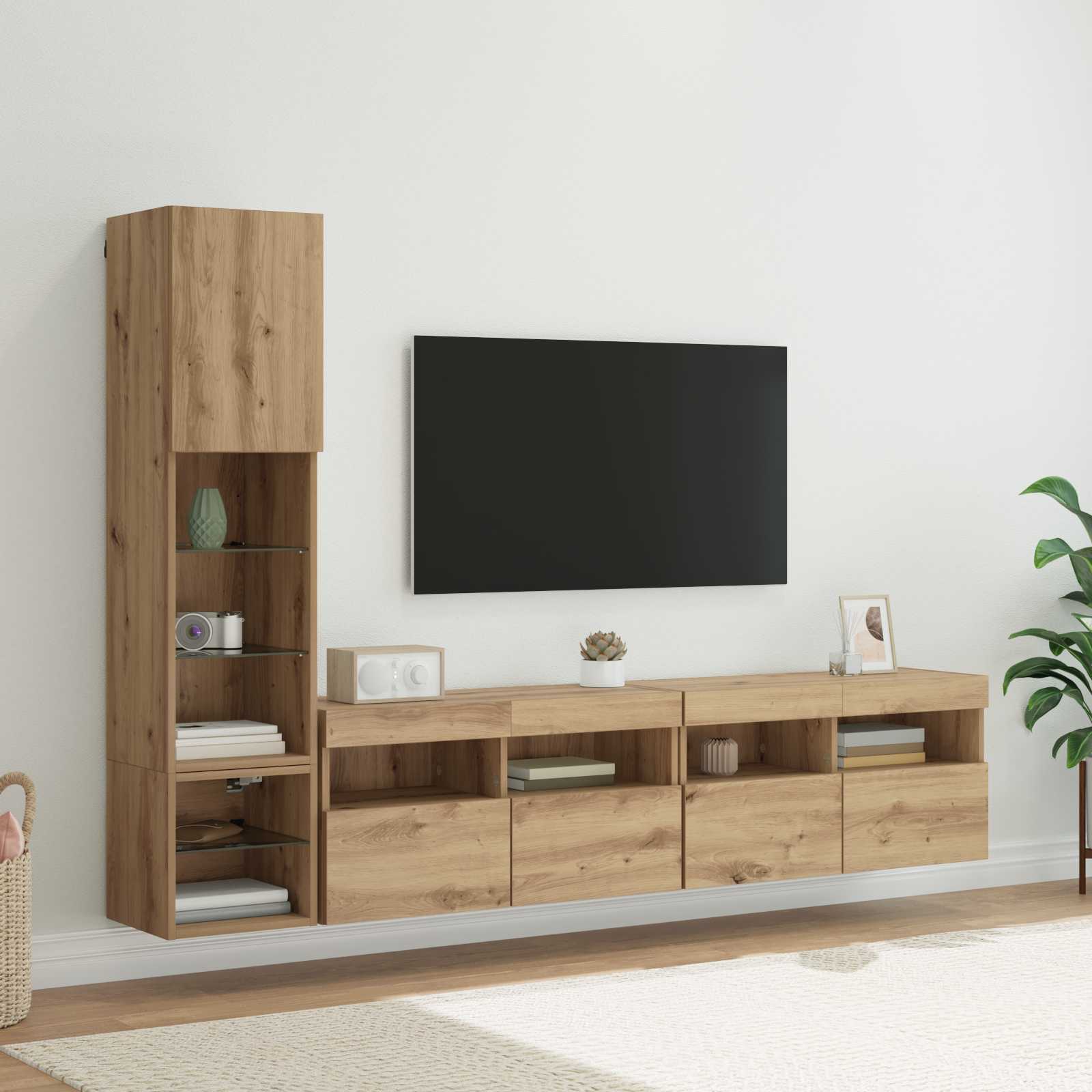 Μονάδα Τοίχου Τηλεόρασης 4 pcs Artisan Oak Επεξεργασμένο ξύλο - Pakobazaar