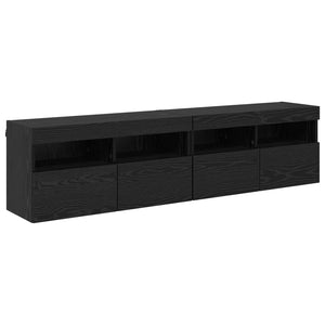 Μονάδα Τοίχου Τηλεόρασης 4 pcs Μαύρη Οξυά Επεξεργασμένο ξύλο - Pakobazaar