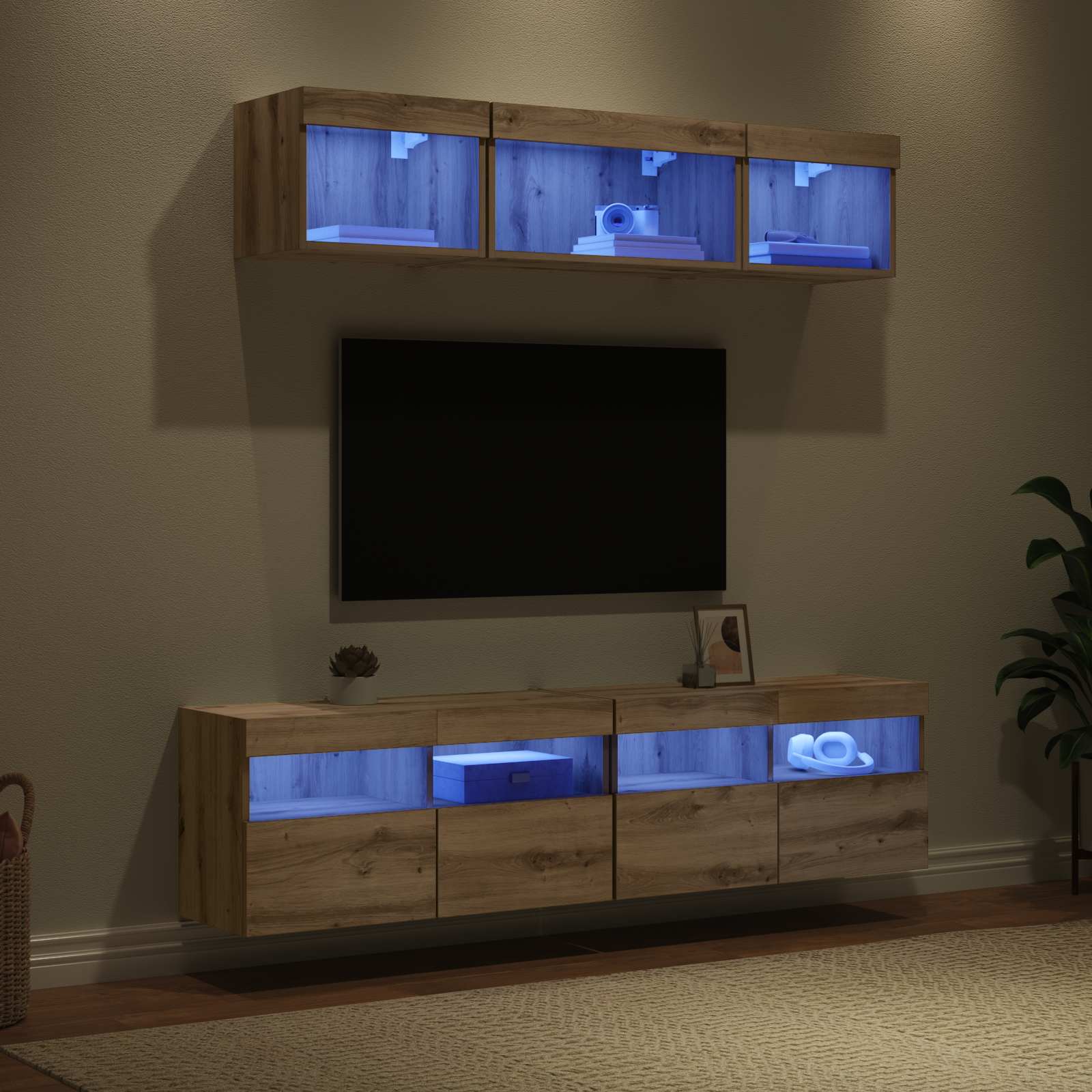 Μονάδες Τοίχου ΤV με LED 5 pcs Artisan Oak 80 x 30 x 40 εκ - Pakobazaar