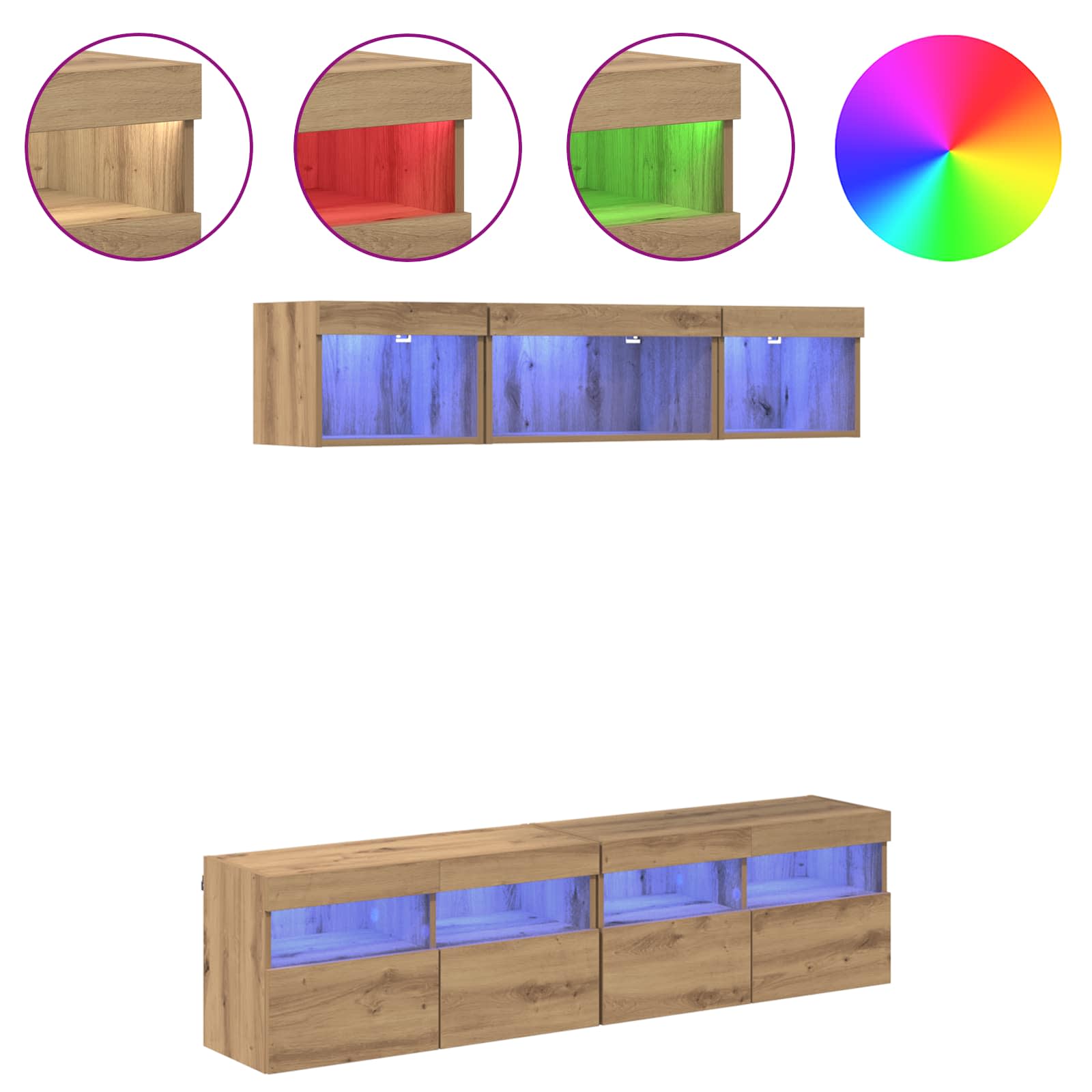 Μονάδες Τοίχου ΤV με LED 5 pcs Artisan Oak 80 x 30 x 40 εκ - Pakobazaar