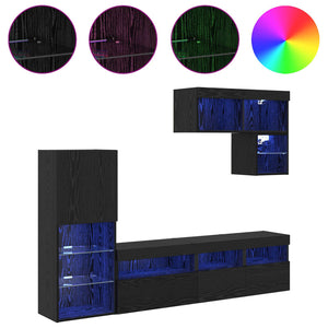 Μονάδες Τοίχου Τηλεόρασης 6 pcs Μαύρη Οξυά Επεξεργασμένο ξύλο - Pakobazaar