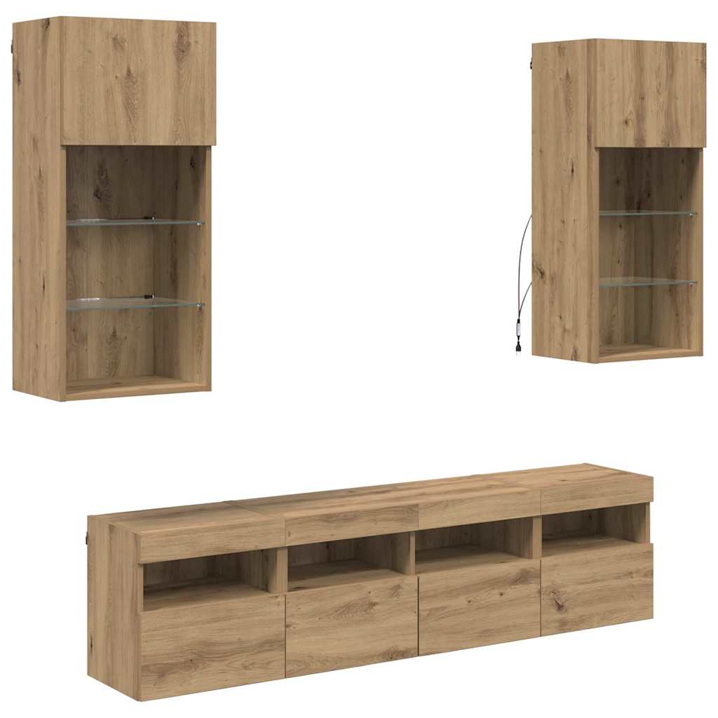 Μονάδες Τοίχου ΤV με LED 5 pcs Artisan Oak 40,5 x 30 x 90 εκ - Pakobazaar