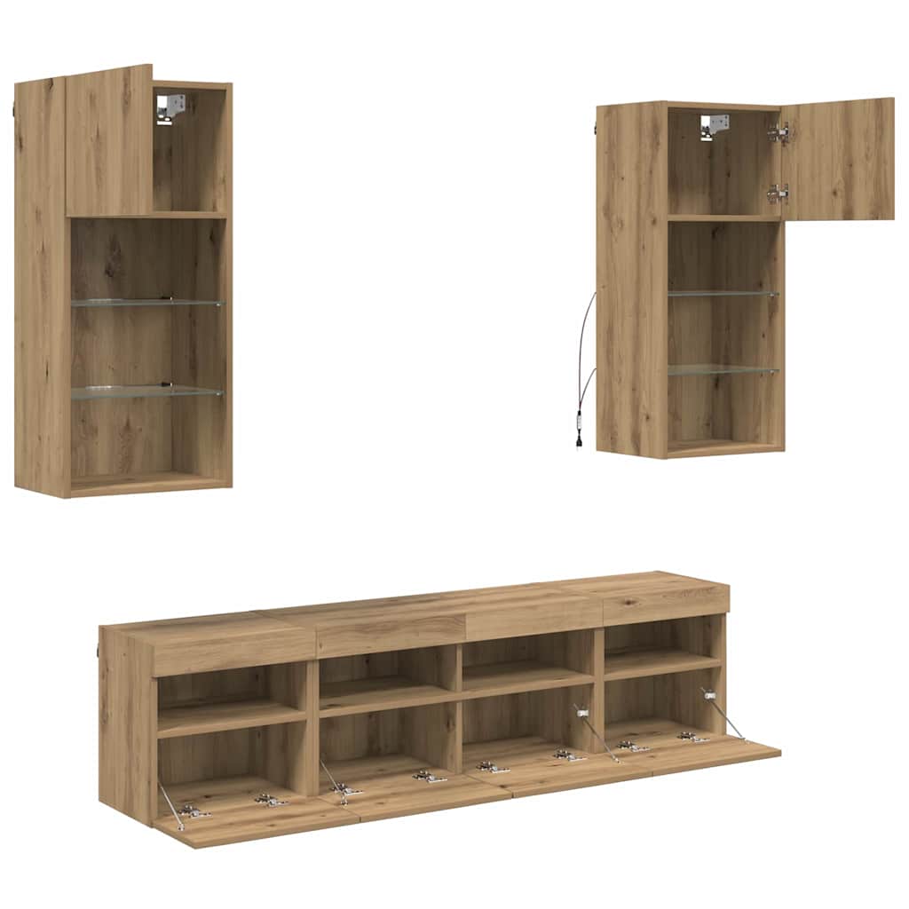 Μονάδες Τοίχου ΤV με LED 5 pcs Artisan Oak 40,5 x 30 x 90 εκ - Pakobazaar