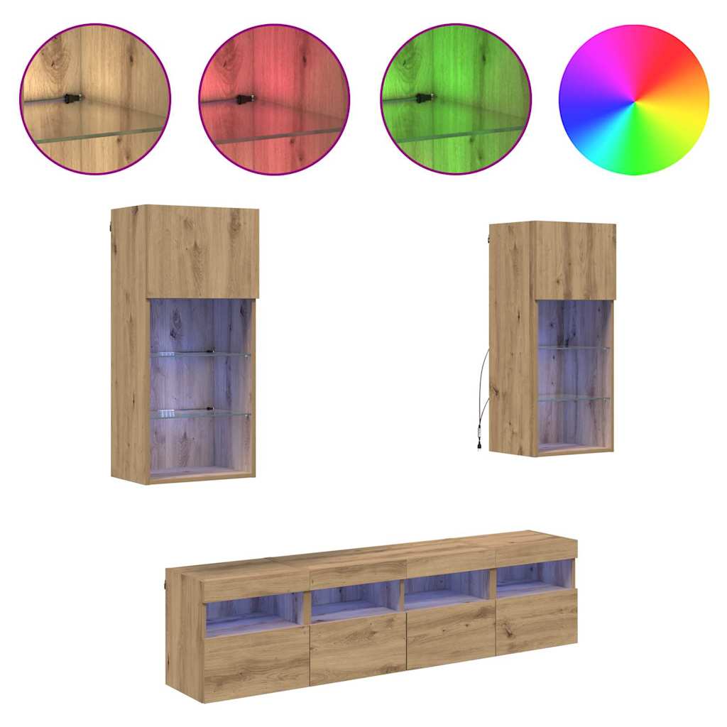 Μονάδες Τοίχου ΤV με LED 5 pcs Artisan Oak 40,5 x 30 x 90 εκ - Pakobazaar