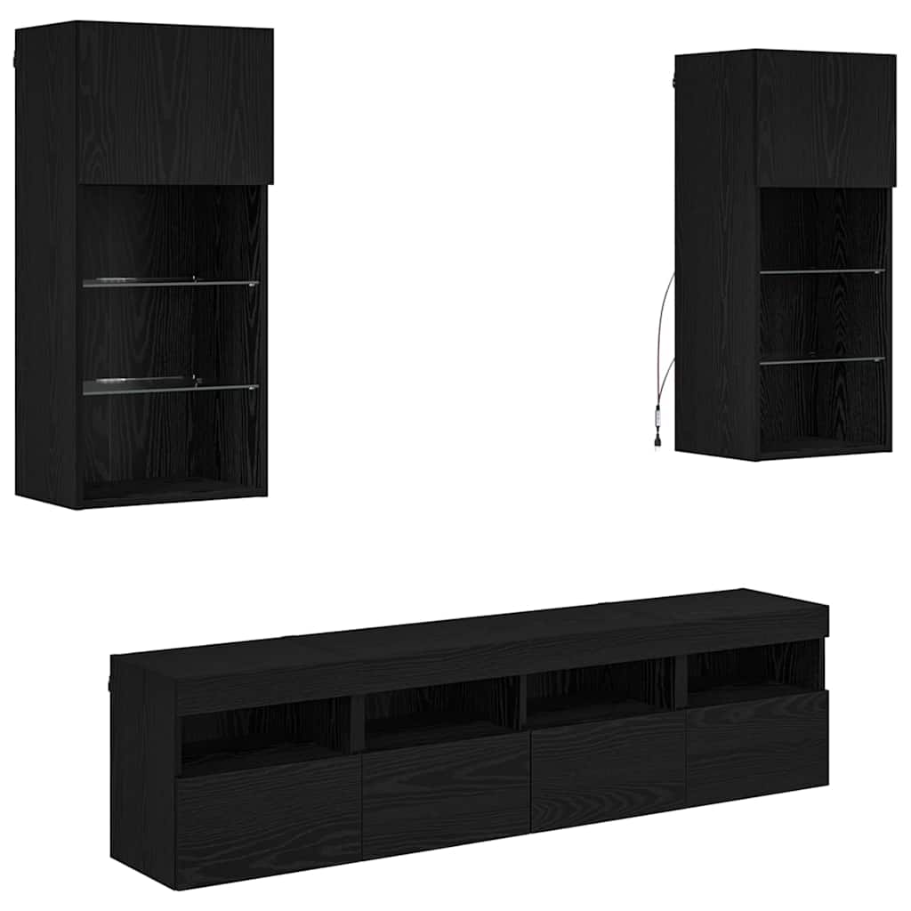 Μονάδες Τοίχου ΤV με LED 5 pcs Μαύρη Οξυά 40,5 x 30 x 90 εκ - Pakobazaar