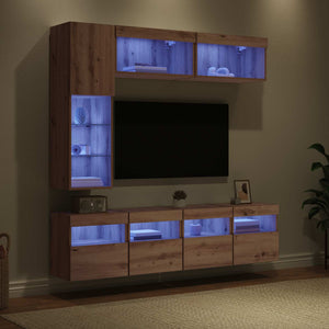 Ντουλάπι TV με led 7 pcs Artisan Oak Επεξεργασμένο ξύλο - Pakobazaar