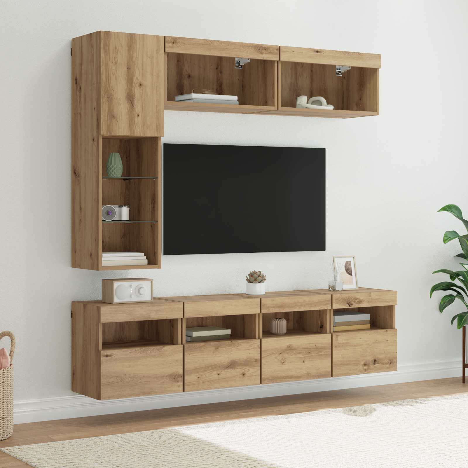 Ντουλάπι TV με led 7 pcs Artisan Oak Επεξεργασμένο ξύλο - Pakobazaar