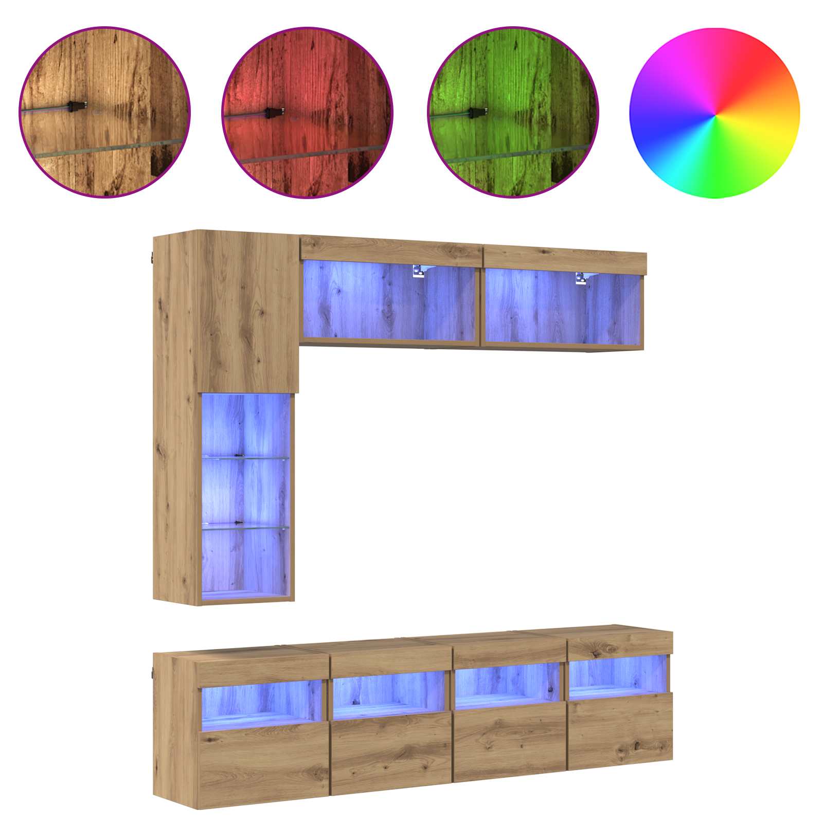 Ντουλάπι TV με led 7 pcs Artisan Oak Επεξεργασμένο ξύλο - Pakobazaar
