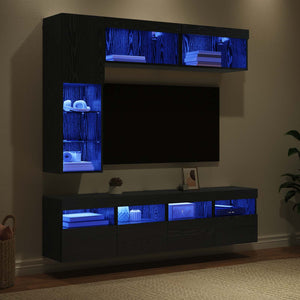Ντουλάπι TV με led 7 pcs Μαύρη Οξυά Επεξεργασμένο ξύλο - Pakobazaar