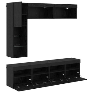 Ντουλάπι TV με led 7 pcs Μαύρη Οξυά Επεξεργασμένο ξύλο - Pakobazaar