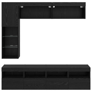 Ντουλάπι TV με led 7 pcs Μαύρη Οξυά Επεξεργασμένο ξύλο - Pakobazaar