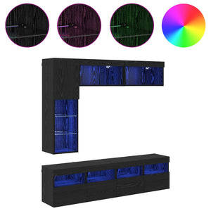 Ντουλάπι TV με led 7 pcs Μαύρη Οξυά Επεξεργασμένο ξύλο - Pakobazaar