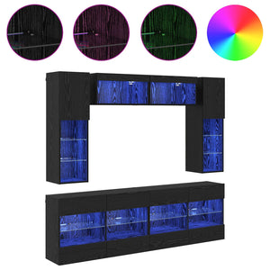 Σετ τοίχου για τηλεόραση με led Επιτοίχιο 6 pcs Μαύρη Δρυς - Pakobazaar