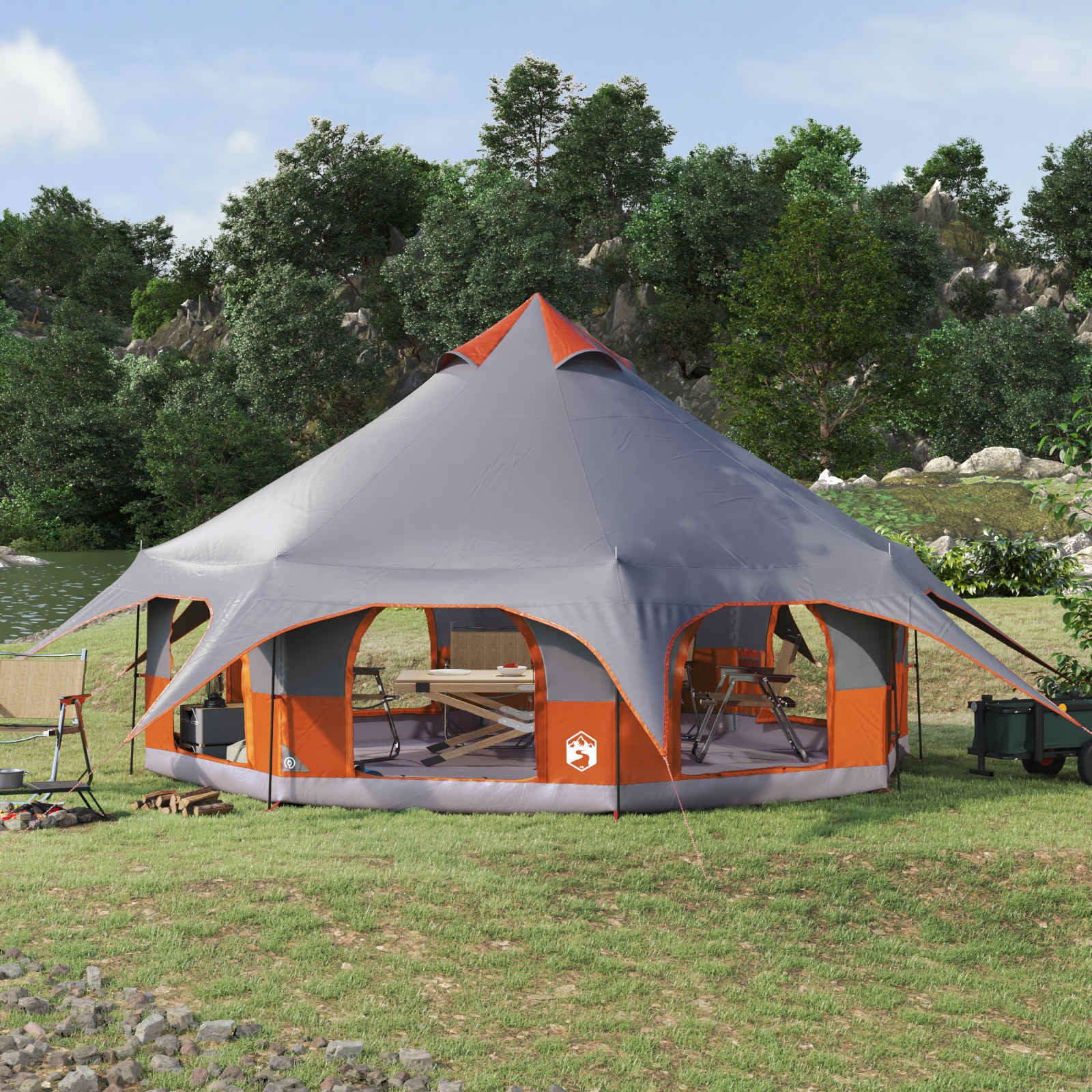 Οικογενειακή Σκηνή Γκρι και Πορτοκαλί 10 ατόμων - Pakobazaar