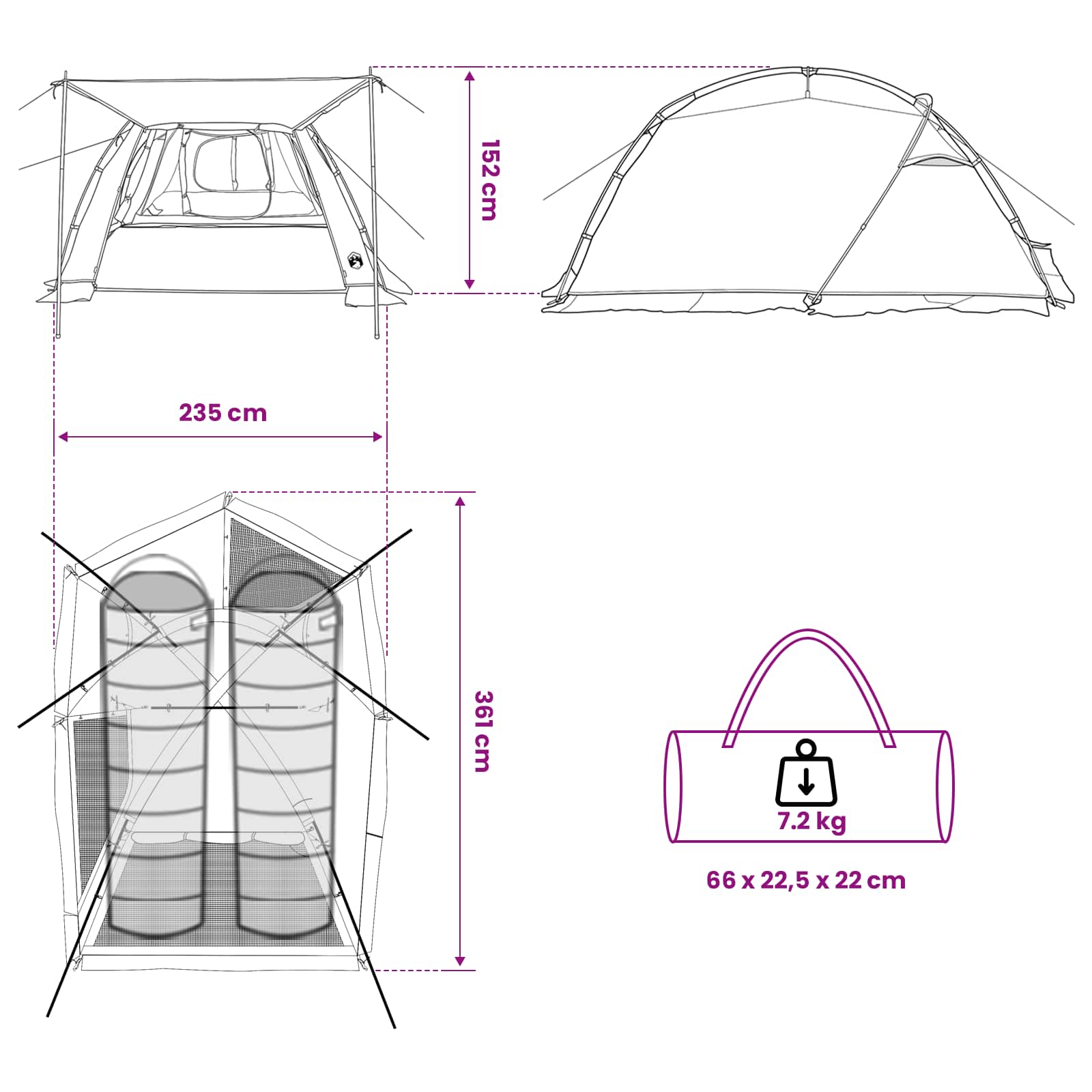 Σκηνή τούνελ Μπλε 361 x 235 x 147 εκ - Pakobazaar