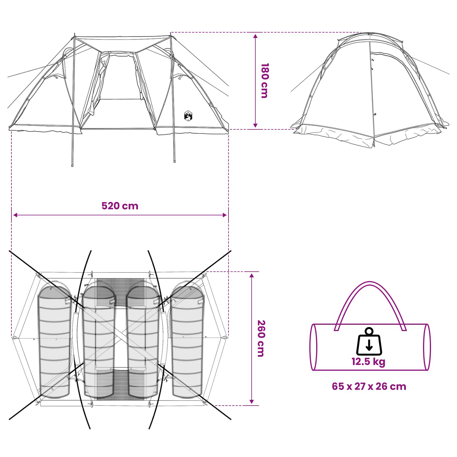 Σκηνή τούνελ Μπλε 520 x 260 x 175 εκ. - Pakobazaar