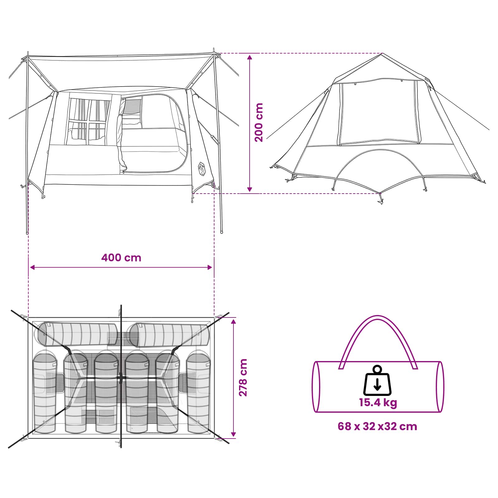 Σκηνή τούνελ Γκρι και Πορτοκαλί 400 x 278 x 182 εκ - Pakobazaar